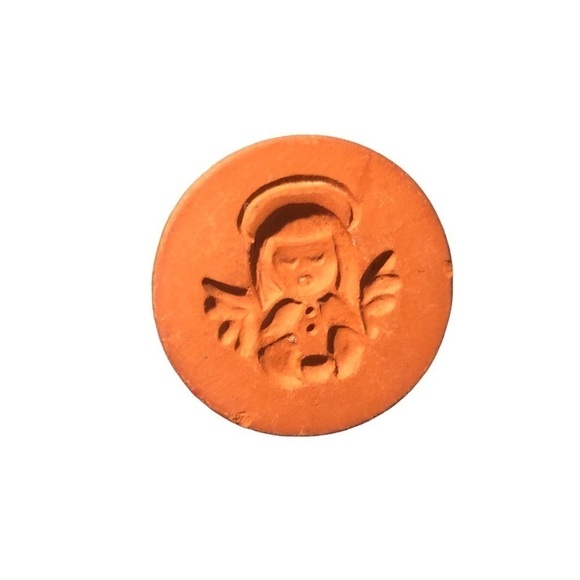 Vintage Terracotta 2” Butter Or Cookie Press Vintage Clay Heart Tulips & Angel - Picture 5 of 10